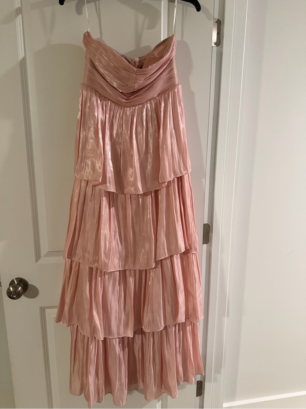 Lulu's Strapless Tiered Maxi Dress in Blush Pink